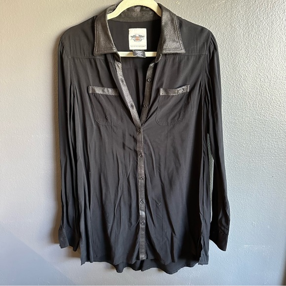 Harley Davidson black button up long sleeve - Picture 1 of 7